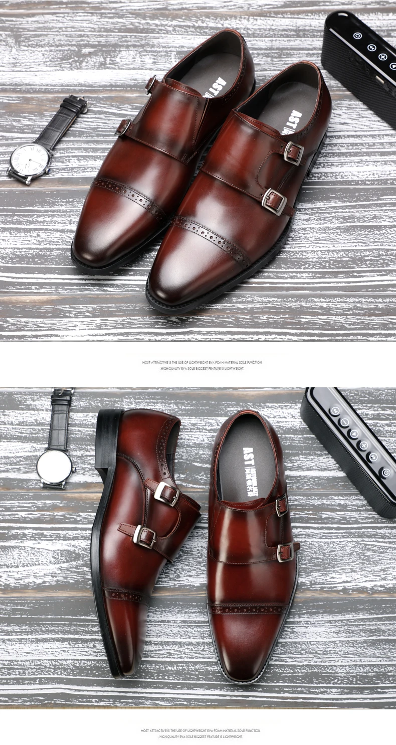 Men's Casual Shoes Mens Genuine Leather Oxfords Shoes Real Leather Shoes Men Leather Shoes Men Loafers Slip monk strap loafers   (3)