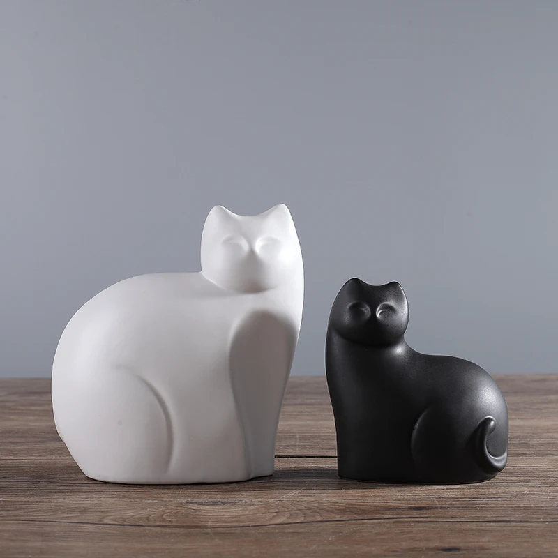 

black and white porcelain cat home decorations animal ornaments Nordic ceramic room decoration crafts home furnishings figurine