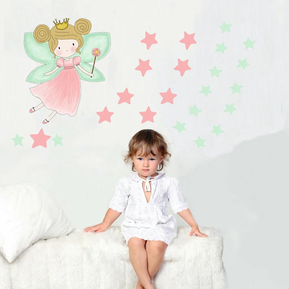 

Beautiful Fairy Girl Vinyl Wall Sticker For Kids Bedroom Baby Girls Room Home Decor Removable Wallpaper Wall Art DIY Stars Decal