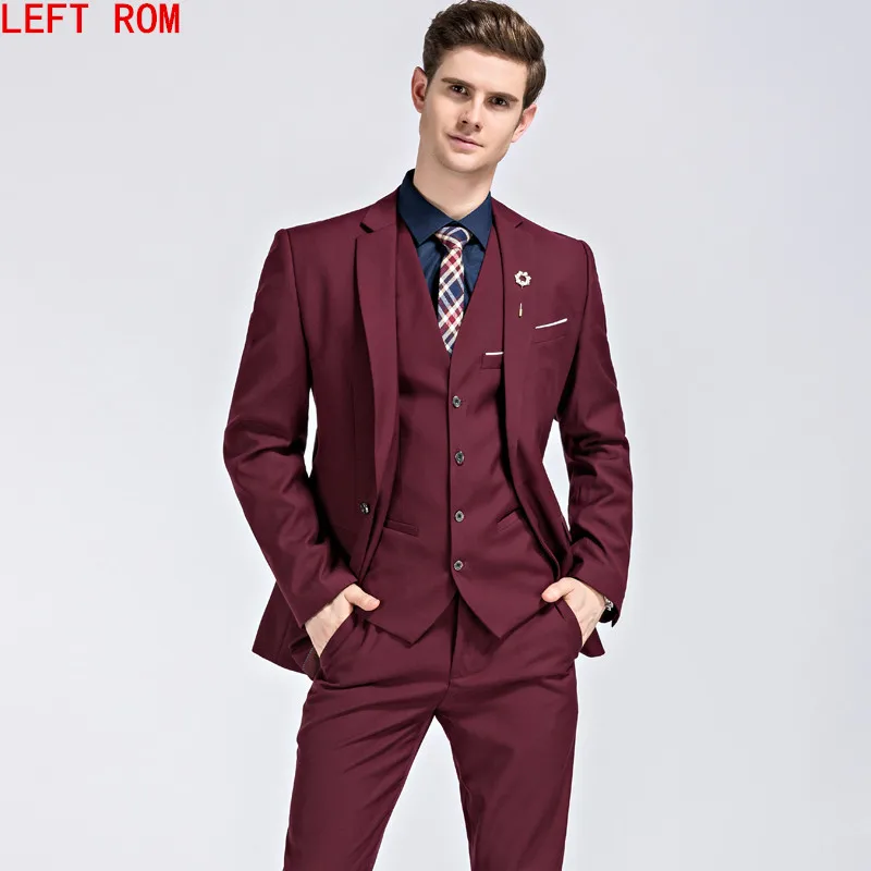 الرجال دعوى 2018 الشهيرة العلامة التجارية رجل الدعاوى الزفاف العريس زائد الحجم S-5XL 3 أجزاء (سترة + سترة + بانت) سليم صالح عارضة سهرة دعوى الذكور