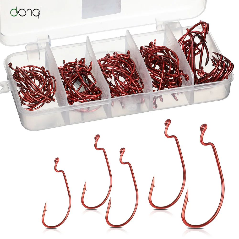 

DONQL 50/100pcs Carbon Steel Barbed Hook Fishing Hooks Jig Crank Big Bass Hook for Soft Lure Fishing Tackle Carp Hook Set