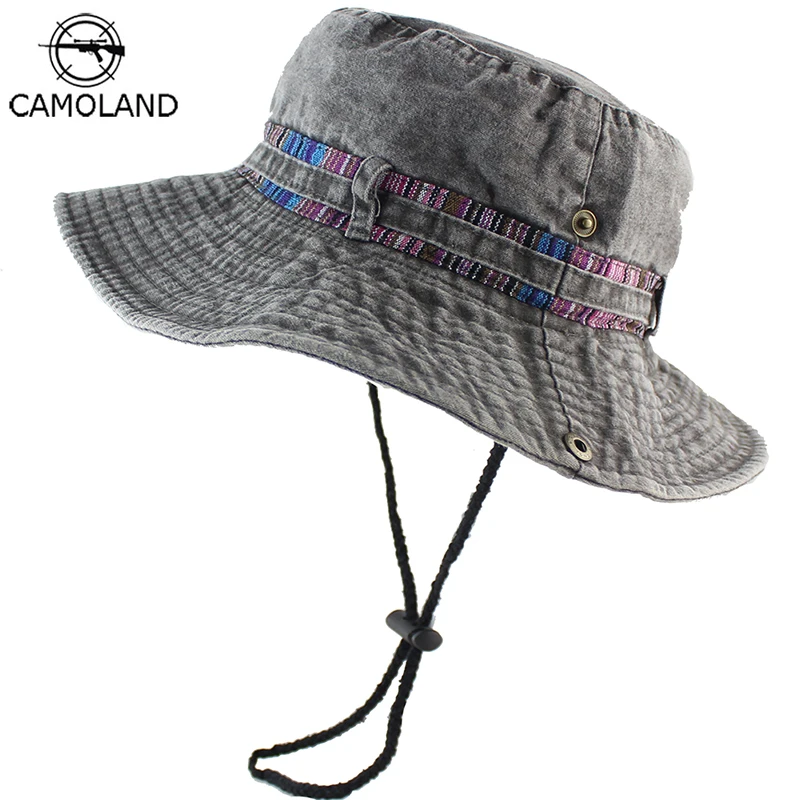 

100% Cotton Sun Hat Bucket Summer Men Women Fishing Boonie UV Protection Outdoor Beach Cap Packable Denim Adjustable Washed
