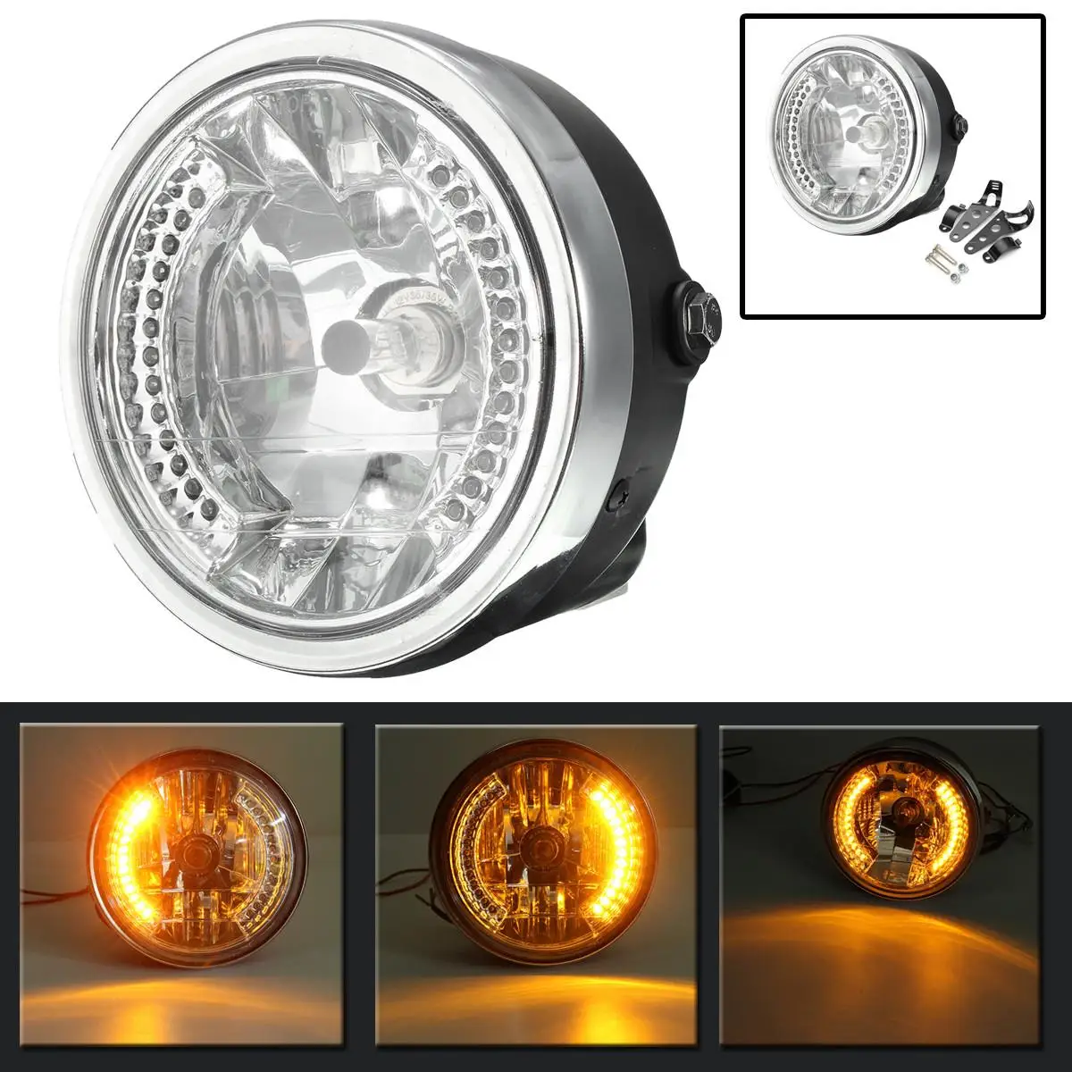 

1 Set 8 Inch 12V 2250 LM Motorcycle Headlight Turn Signal LED Indicators With Bracket Yellow Gold Lamp