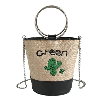 

Women's Fashion Straw Braid Cactus Bucket Bag Small Fresh Chain Handbag Bucket Single Shoulder Satchel Personality