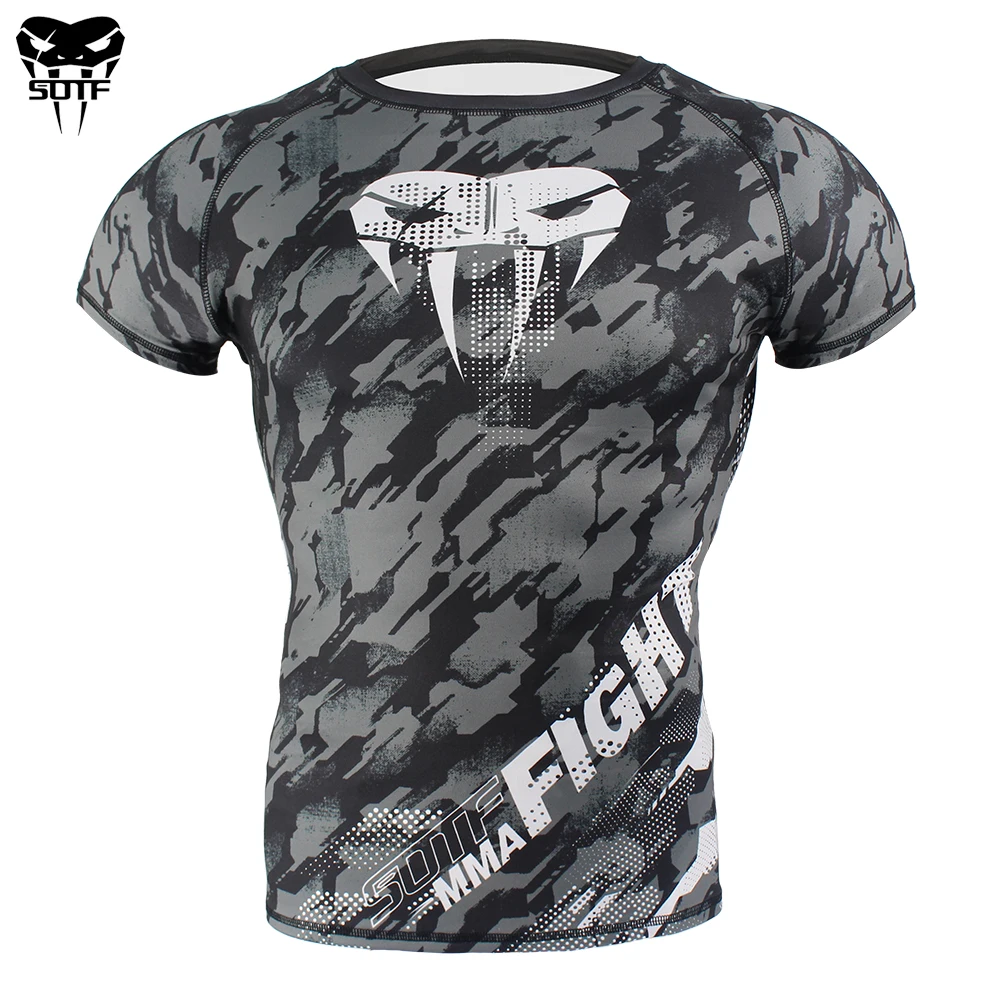

SOTF MMA Snake Head Camouflage Fitness Breathable Skinny Boxing jerseys tiger muay thai jiu jitsu t shirt mma rashguard boxing