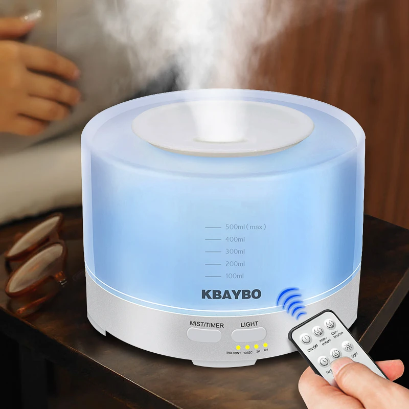 500ml Remote Control Ultrasonic Air Aroma Humidifier With 7 Color LED Lights Electric Aromatherapy Essential Oil