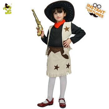 

Western Cool Cowgirl Costumes with Star Print Kids Carnival Party Classical Cowpoke Role-play clothing for Girls