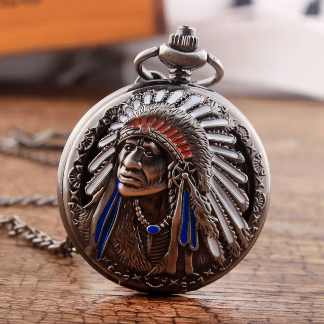 Vintage Indian People Quartz Pocket Watch For Men Women Hollow Necklace