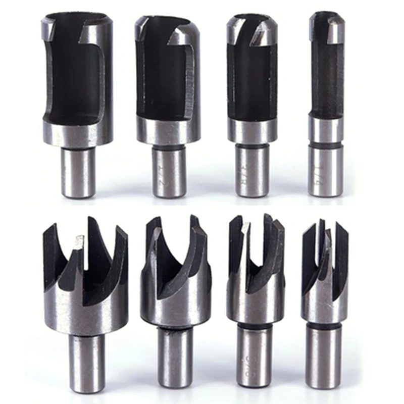 

New 8pcs Hole Wood Plug Cutter Cutting Tool Drill Bit Set Straight Four-Tooth Chamfered Cutters Long Drills Wooden Tools