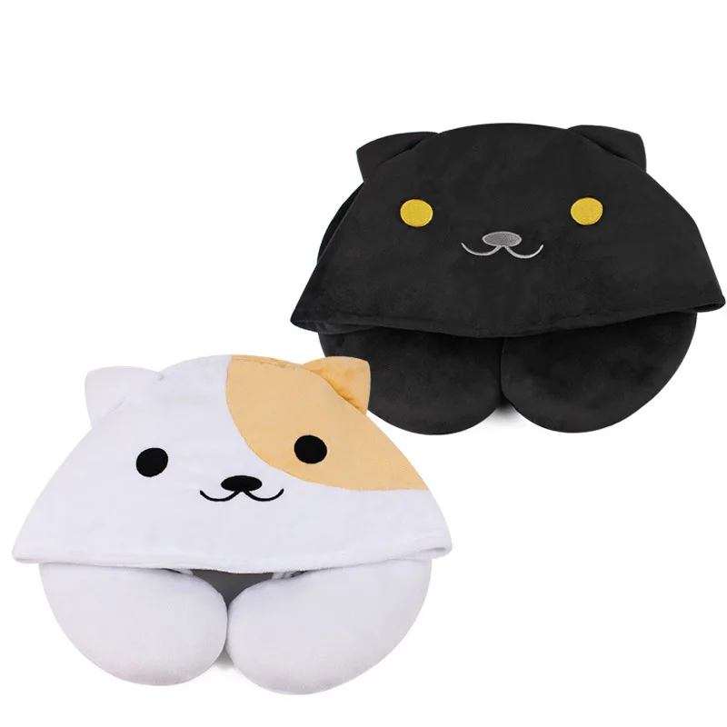 

1pcs Cute Cartoon Animal Cat U Shape Pillow Portable Travel Hooded Pillow Support Head Neck Rest Cushion with Hat