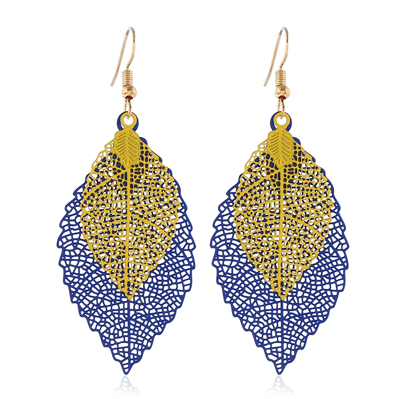 

LiuXSP Vintage Leaves Drop Earrings Luxury Boho Bohemian Leaf Dangle Earrings Hollow Out Earrings For Women New Fashion Jewelry