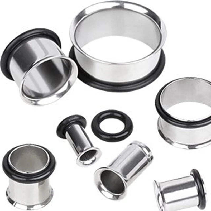 1 pair stainless steel single flare ear plug tunnel gauges flesh tunnel