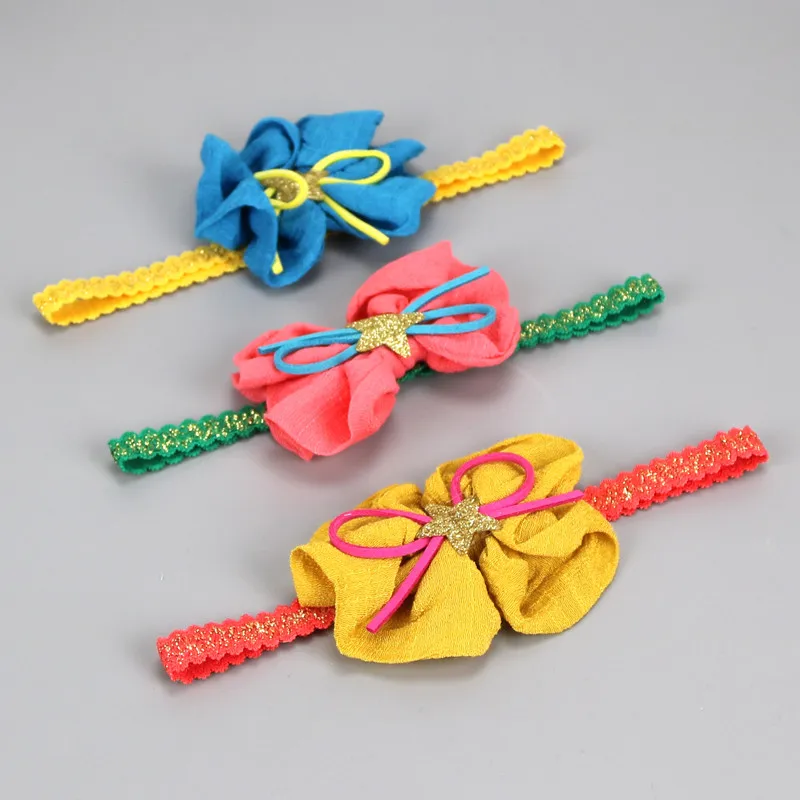4Shiny Star Bowknot Baby Girl Headband Nylon Elastic Hairbands for Dress Up Head Accessories Turban Knot Head Wrap Kids Girls Headwear