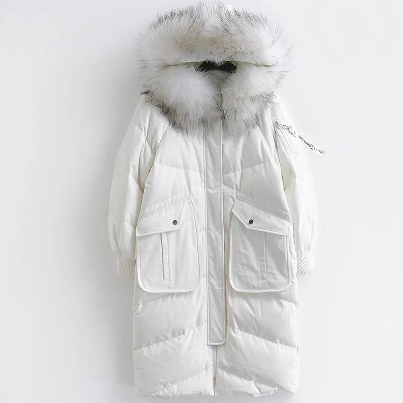 AYUNSUE, зимнее женское пальто, 90% утиный пух, Женская куртка с капюшоном, енот, меховой воротник, парка, корейский стиль, длинное пальто, парки, Mujer, MY1513