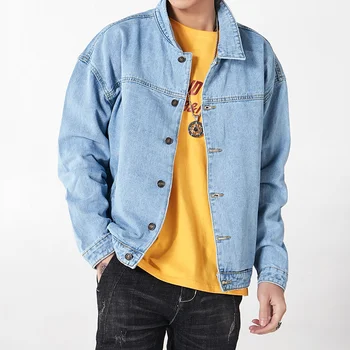 

Solid Color Man's Denim Jacket Turn-down Collar Streetwear Jeans Jackets Vintage Spring And Autumn Denim Jacket