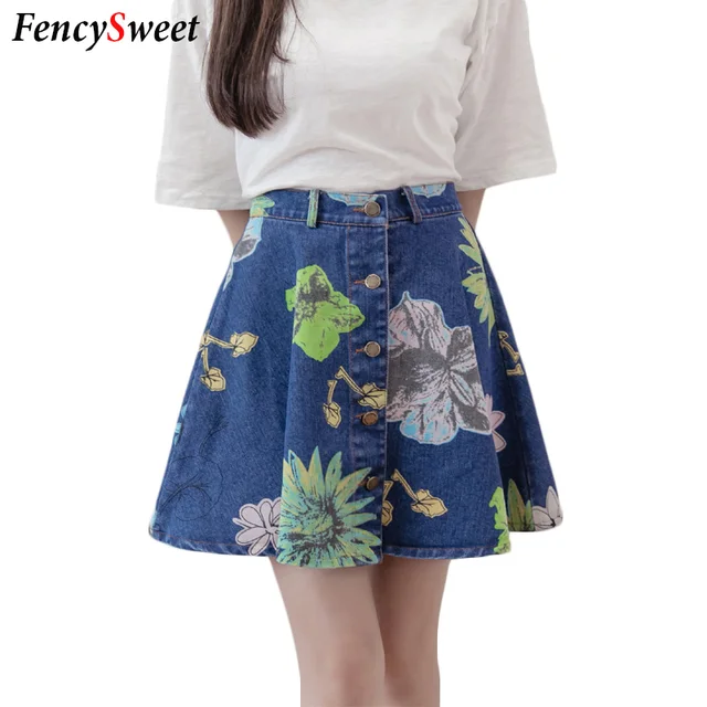 floral print denim skirt