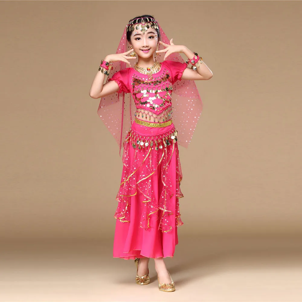 Костюм для девочек, костюм для танца живота, индийская танцевальная одежда, топ+ юбка, праздничное платье с принтом, vestidos, детская одежда для девочек, платье