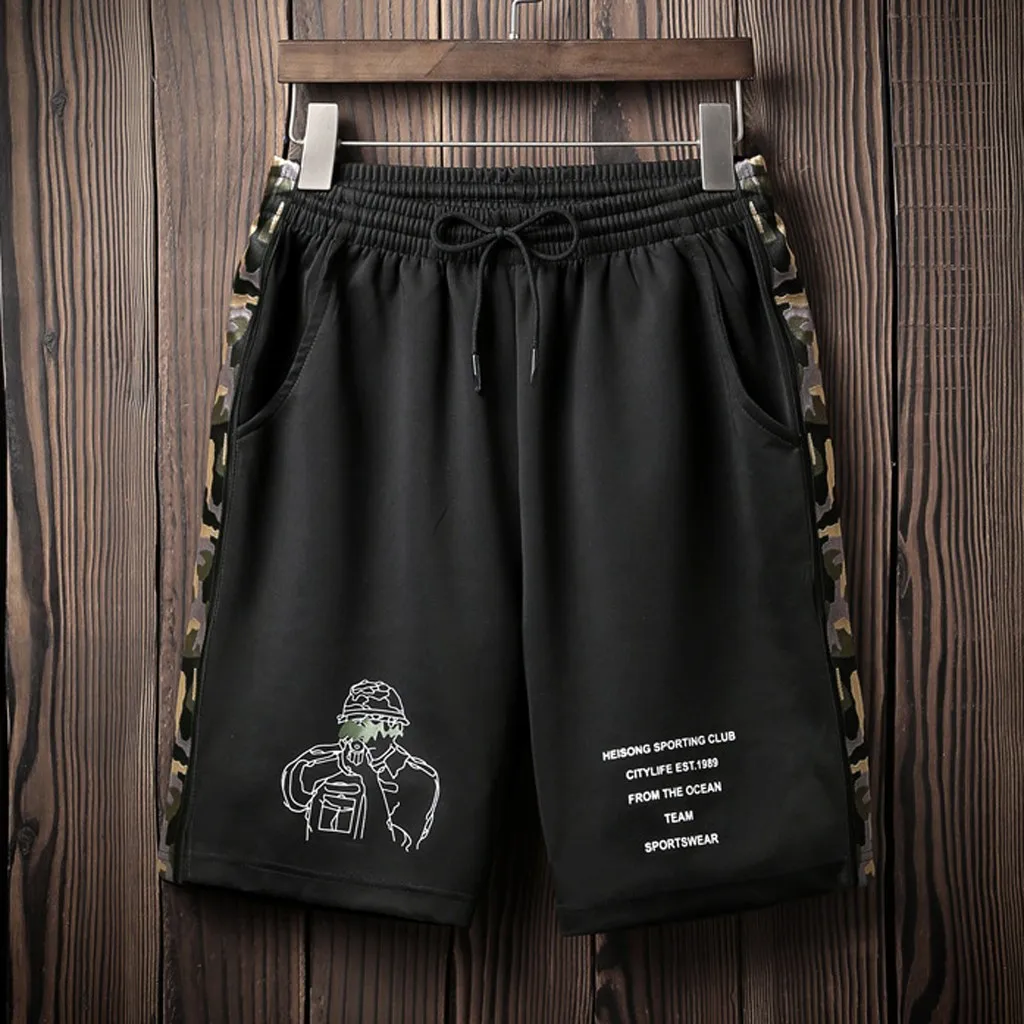 

2019 Summer Men Letter Short Pants Casual Linen Straight Loose Print Straight Beach Slim Fit Trousers Jeans Plus Size L513