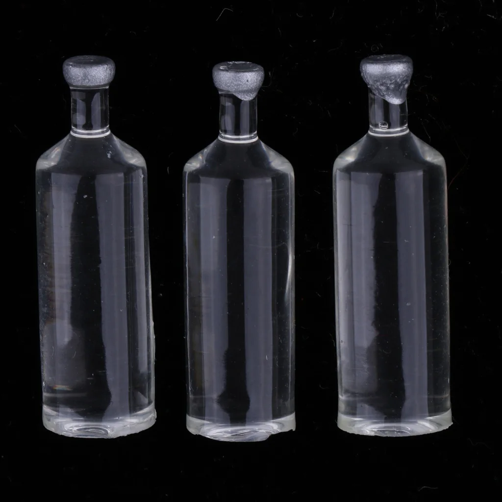 Three Bottles Of White  Wine Beer Bottles - Dollhouse Miniature 1/12 Scale Plastic PVC Dollhouse Miniatures Drink Bottle
