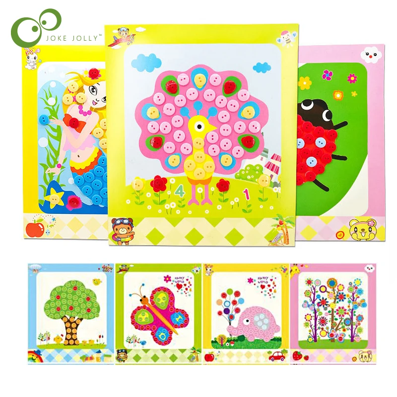 

Creative kids Sticky Art Educational Handmade Toys DIY Button to Craft Painting For Over 3 Years Kid Children WYQ
