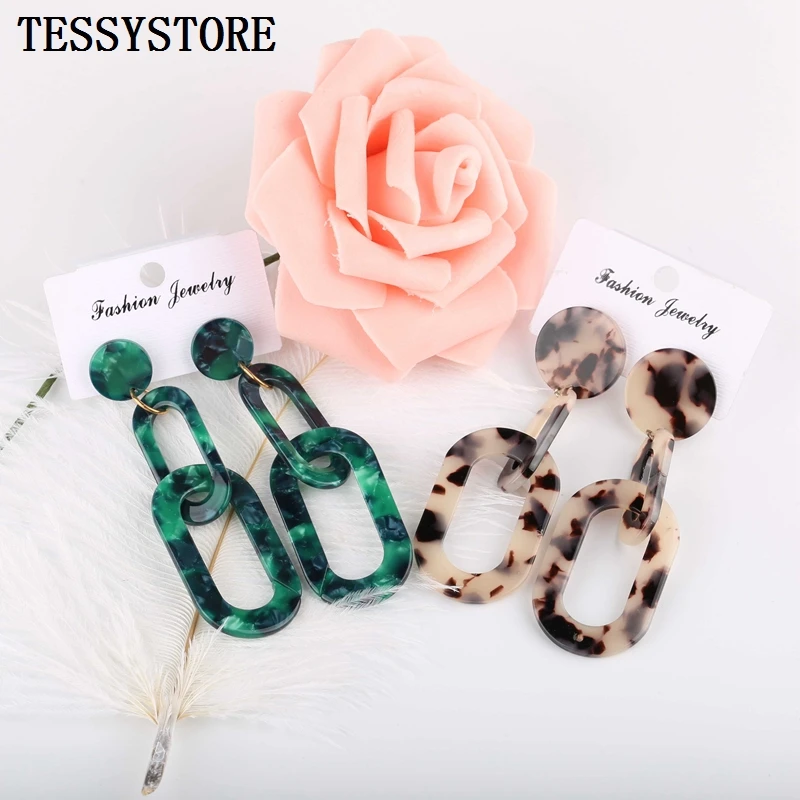 

1Pair Fashion Acrylic Acetate Drop Earrings Color Big Circle Geometric Link Earrings For Girls Earrings Jewelry