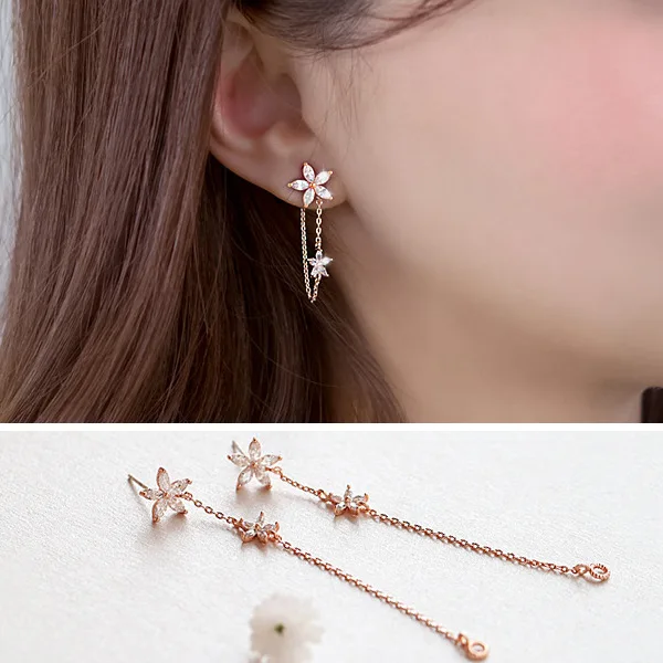 

New Design 925 Sterling Silver Tassel Flower Zircon Drop Earrings for Women Christmas Girls Gift Fashion sterling-silver-jewelry