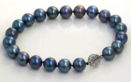 

Lustrous 8" 10mm natural black round FW pearl bracelet - GP clasp@^Noble style Natural Fine jewe FREE SHIPPING