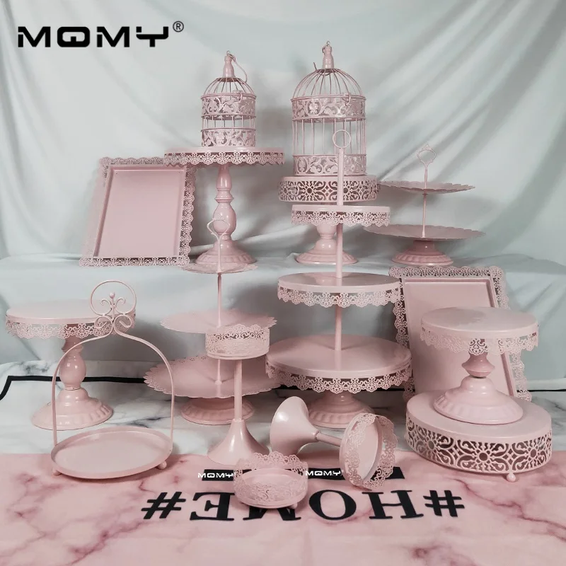Pink 16 шт. висячий Хрустальный набор десерт металлический 3 уровня золотой свадебный торт стенд - Цвет: Pink