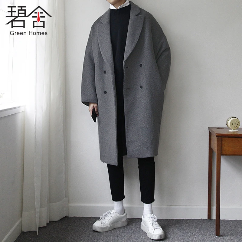 

S-3XL!!Men's long the loose and thickened wool coat for casual solid-colored personality and handsome tweed coats
