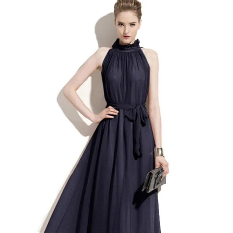 

A new 2019 Bohemian gown dress with a rounded neck and chiffon gown