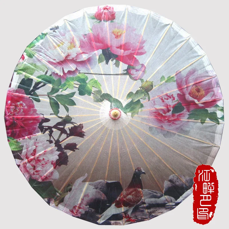 

Red Peony Pigeons Paper Umbrella Painting Oiled Paper Parasol Decoration Gift Dance Props Umbrella Chinese Wedding Hanging