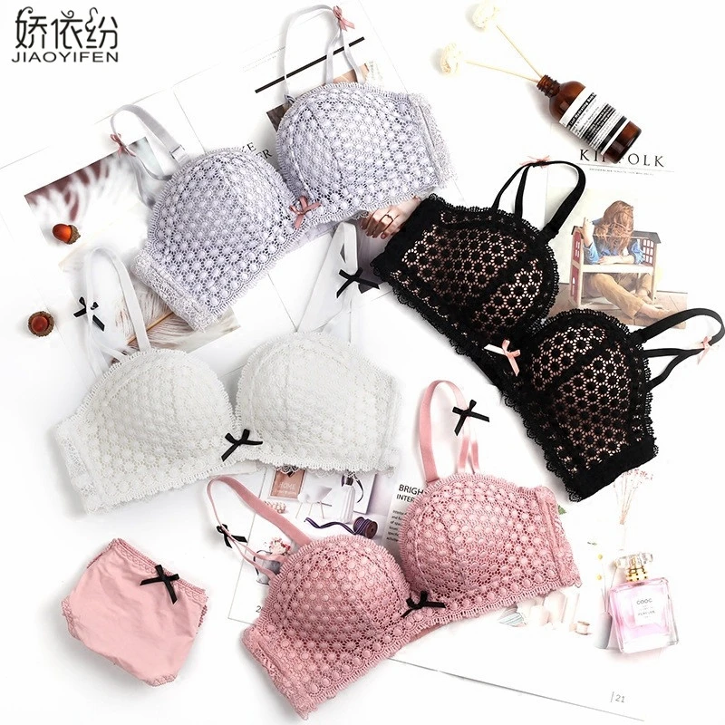 JYF moda de verano Sexy de encaje de las mujeres sin ropa interior acolchado juego de Sujetador Push Up de encaje bordado chica conjuntos íntimos|Conjunto de sujetador y braga| - AliExpress