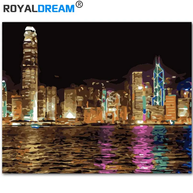 

ROYALDREAM Night Water City DIY Painting By Numbers Acrylic Paint By Numbers HandPainted Oil Painting On Canvas For Home Decor