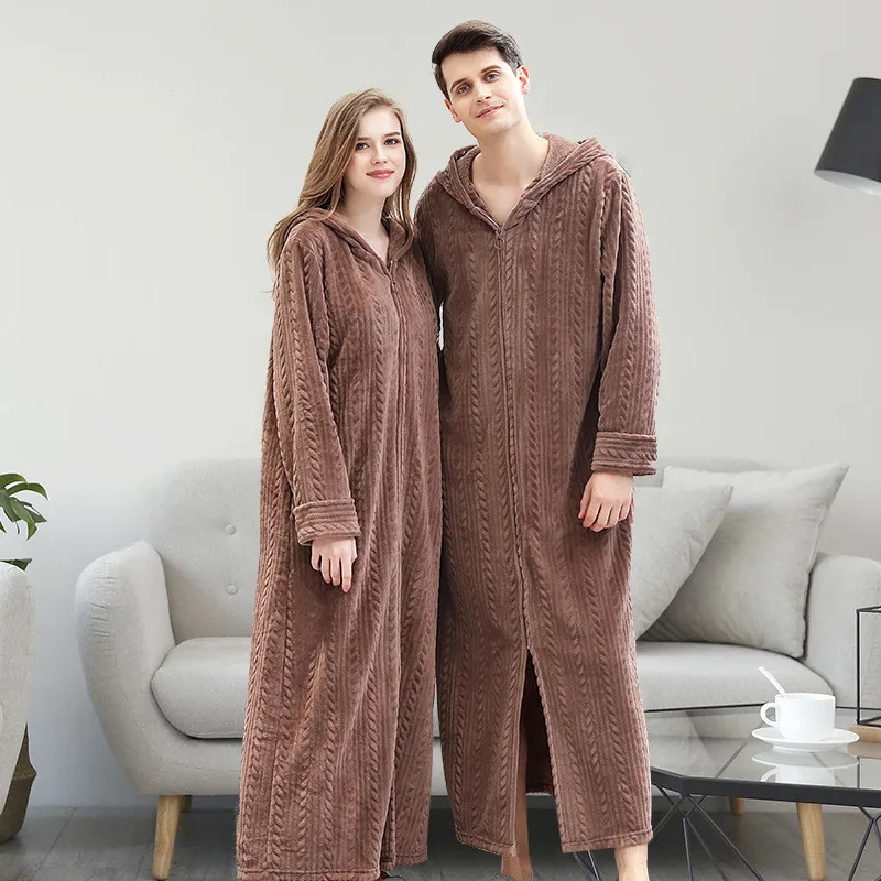 

JULY'S SONG Couple Pajamas Flannel Warm Bathrobe Autumn Winter Thick Sleepwear Robe Women Man Pajamas Robe With Hat