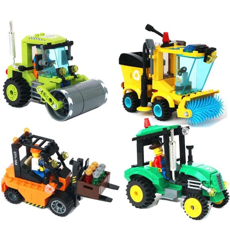 

ENLIGHTEN City Construction Road Roller Forklift Truck Tractor Sweeper Truck Building Blocks Sets Kids Toys Compatible Legoings