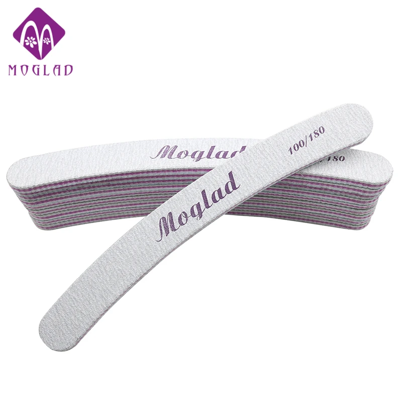 

Moglad 10pcs/lot curve banana nail file 100/180 sanding sandpaper curved nail buffer block for polishing manicure tools