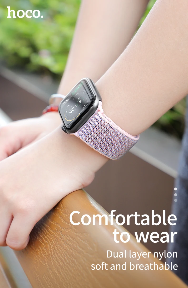 Беспроводное зарядное устройство Hoco нейлоновый ремешок для наручных часов Apple Watch, версии 3, 2, 1 38 мм 42 мм спортивный бесшовный ремешок мягкий Напульсники для наручных часов Iwatch, Series4 40 мм 44 мм