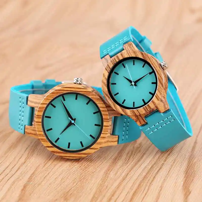 Роскошные Royal Blue Wood Watch Top Кварцевые Наручные Часы 100% Натуральный Бамбук