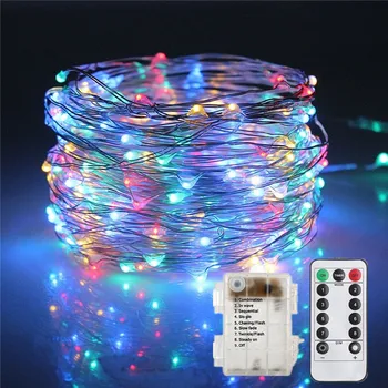 

5m 10m Led String Lights Remote Control Battery Operated Fairy Copper/Silver Wire Waterproof Light with Timer Christmas Decor