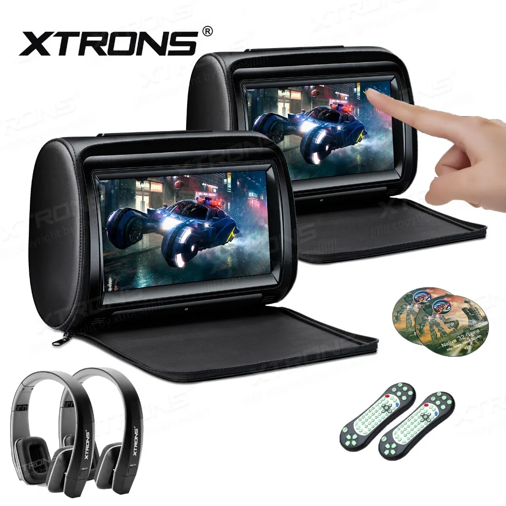 XTRONS 2 шт. 9 ''дюймовый монитор Автомобильный подголовник dvd плеер 1080P видео