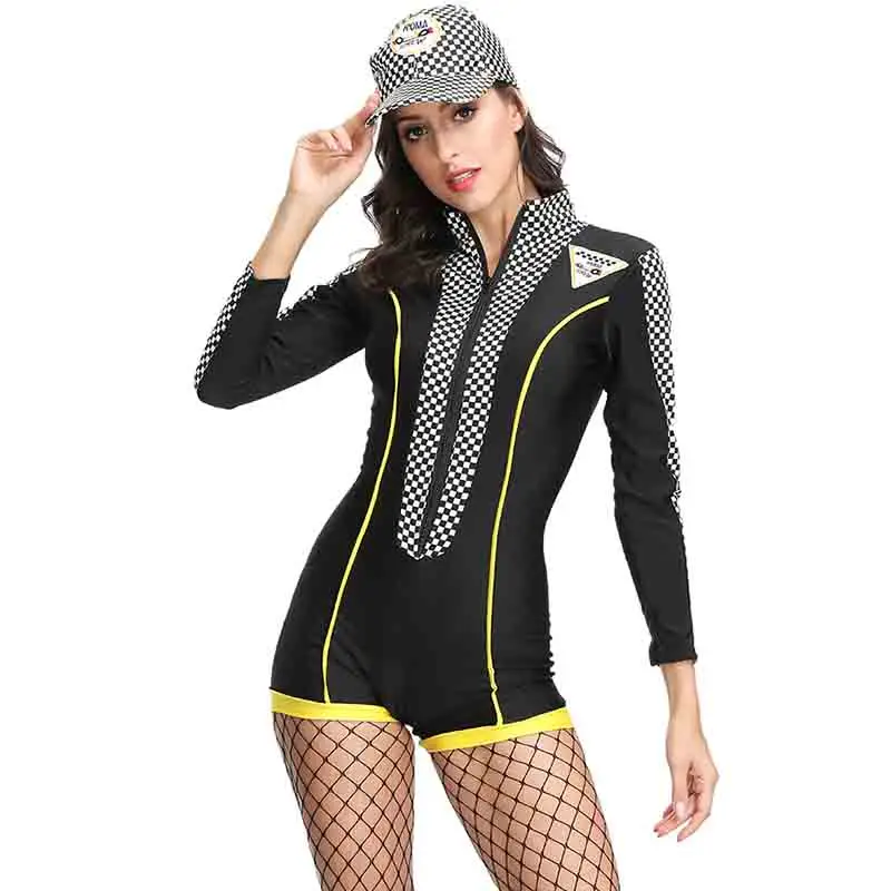 Halloween Costume For Women Race Car Diva Role Play Sex Skinny Rompers Costumes Sexy Cosplay Long Sleeve Jumpsuit Summer Overall