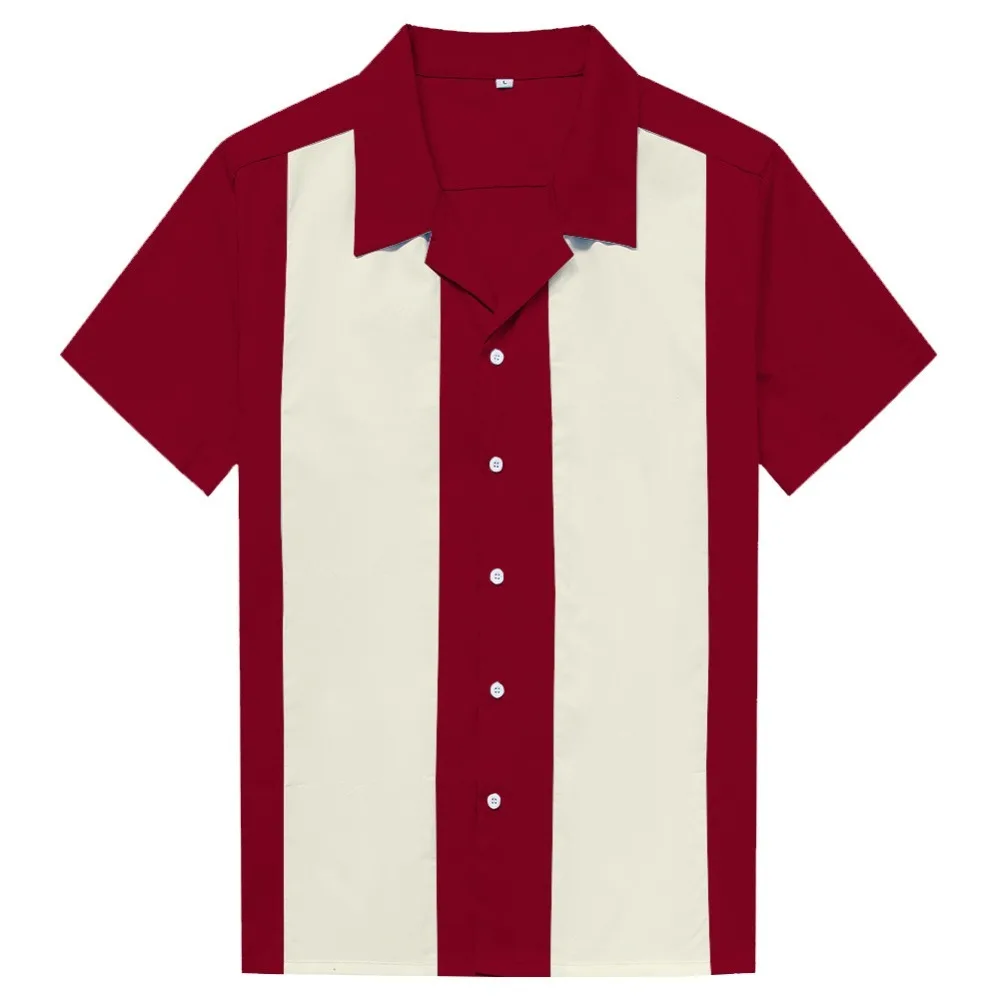 Vertical Striped Shirt Men Casual Button-Down Dress Cotton Shirts Short Sleeve Camiseta Retro Hombre Bowling Men's Shirts (3)