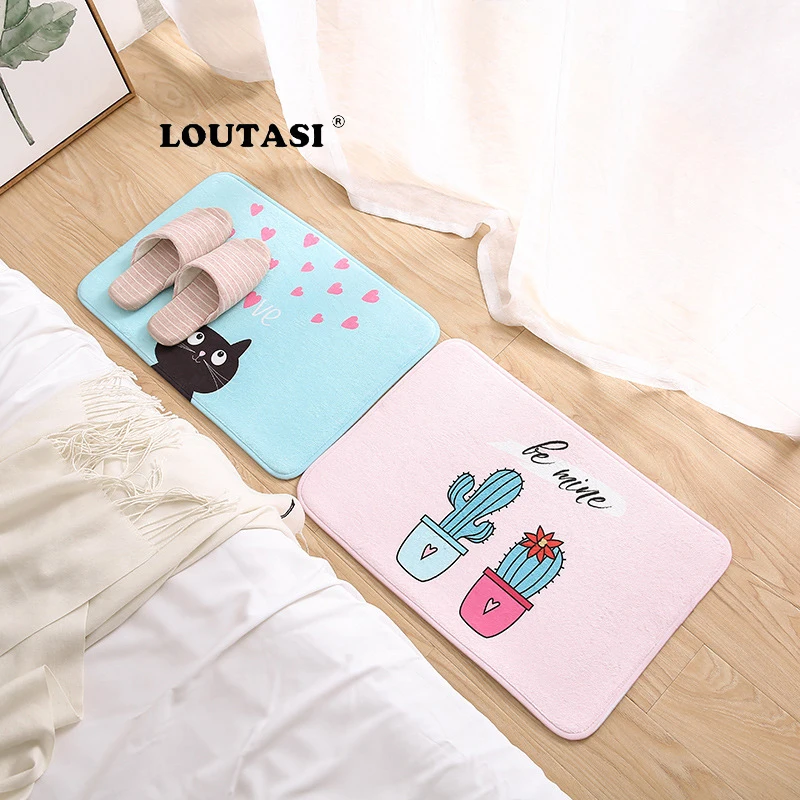 LOUTASI мультфильм Стиль кактус кошка печатные ковры коврик мягкий фланелевый Противоскользящий коврик наружные коврики животное передней двери коврики