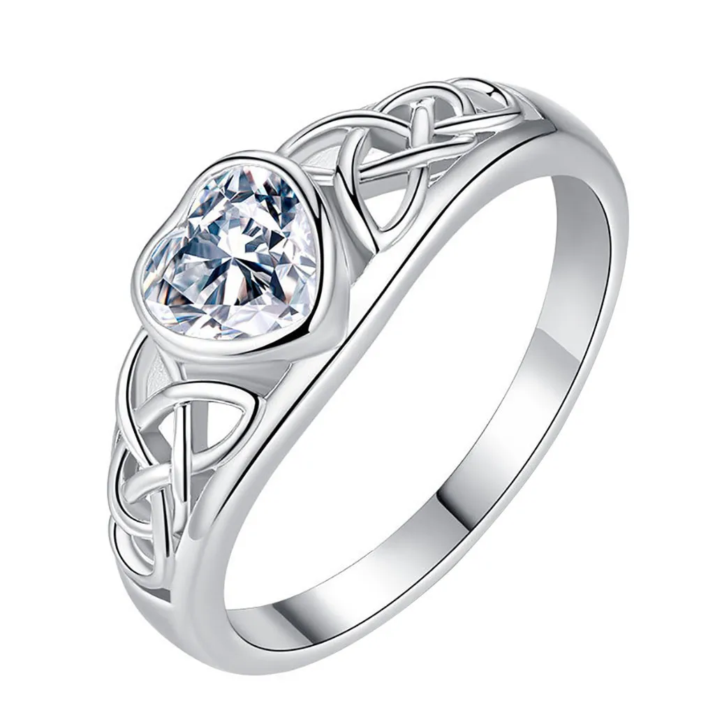 

2019 Fashion Women Simple Heart Set With Zircon Ring Love-shaped Openwork Ring