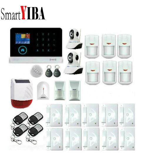 SmartYIBA  3G Wireless Wifi Alarm Security System Network IP Camera Wireless Alarm Solar Siren Glass Break Pet PIR Alarm Kits