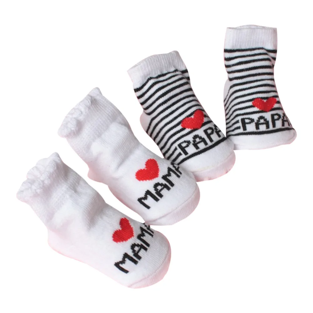 Нескользящие носки-тапочки для маленьких мальчиков и девочек короткие носки в полоску с надписью «Love Mama Papa» Для малышей, подходят для От 0 до 6 месяцев