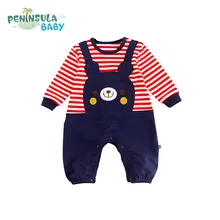

Baby Rompers Spring Baby Boys Girls Clothes Cartoon Bear Casual Striped Long-sleeved Jumpsuit Toddlor Infant Clothing overall