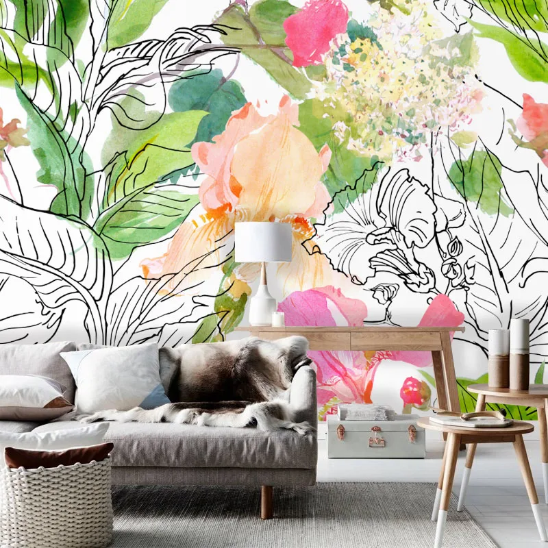 Tuya Art floral wallpaper modern pencil watercolour ...
