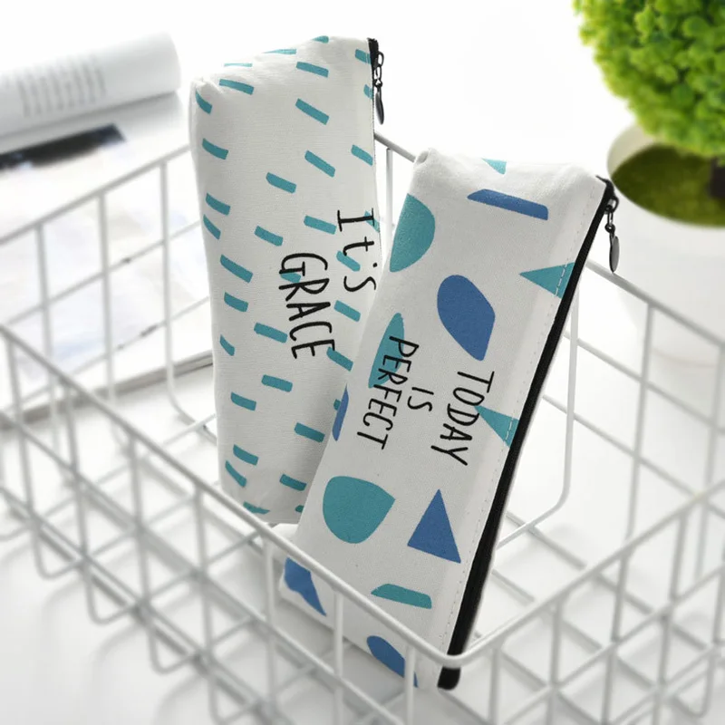 

1PC Cute Stripe Grid Pencil Case High Capacity Pen Case Kawaii Canvas Pencil Bag For Kid Gifts School Office Supplies Stationery