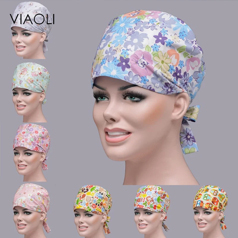 

Tied elastic dome surgical cap female cotton print Europe and the United States nurse cap male doctor printing hat 13 colors
